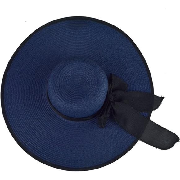 Womens Big Bowknot Straw Hat Floppy Foldable Roll up Beach Cap Sun Hat UPF 50+